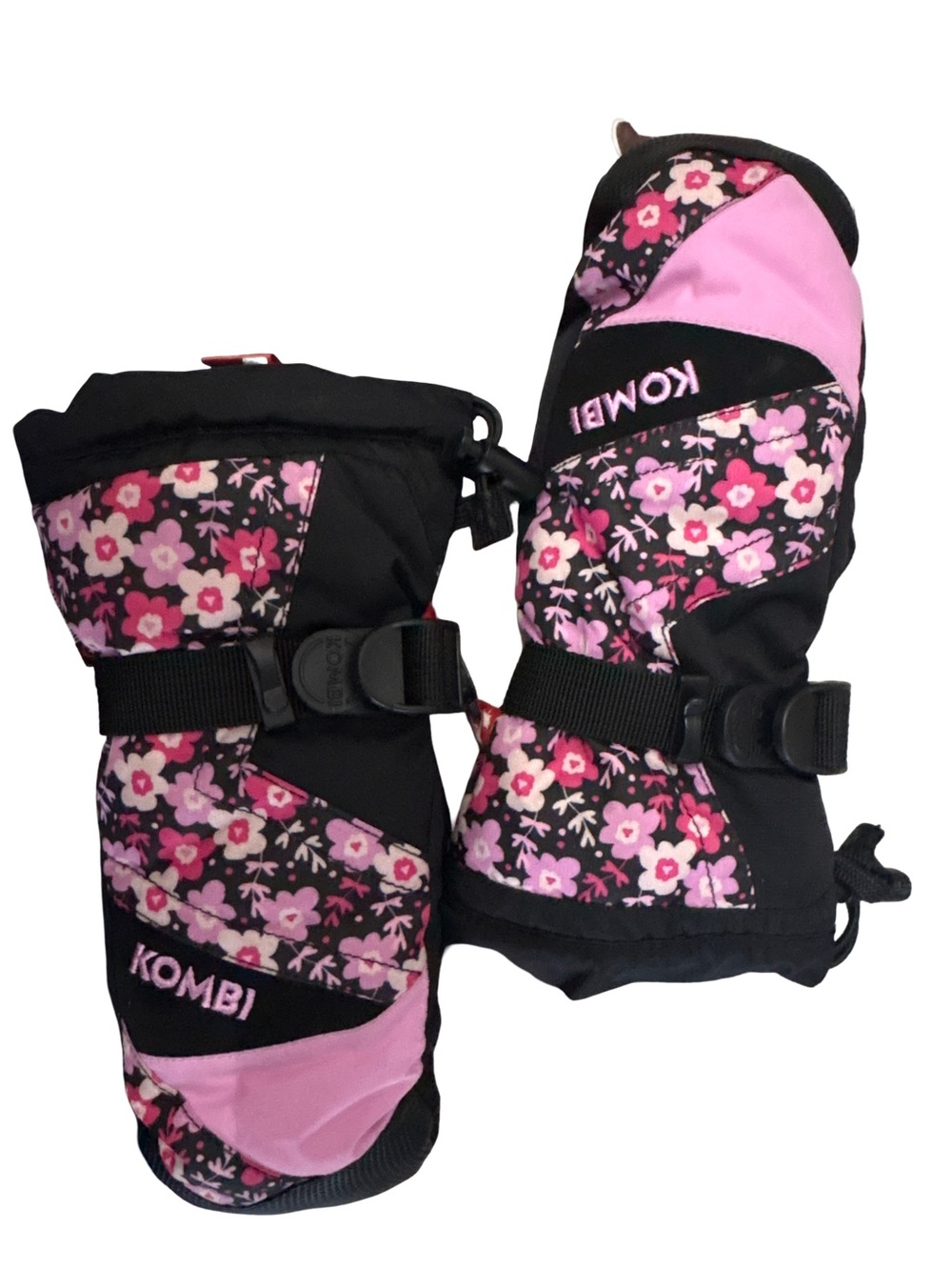 Kim I Pink Floral Insulated Mittens a size Junior Sm